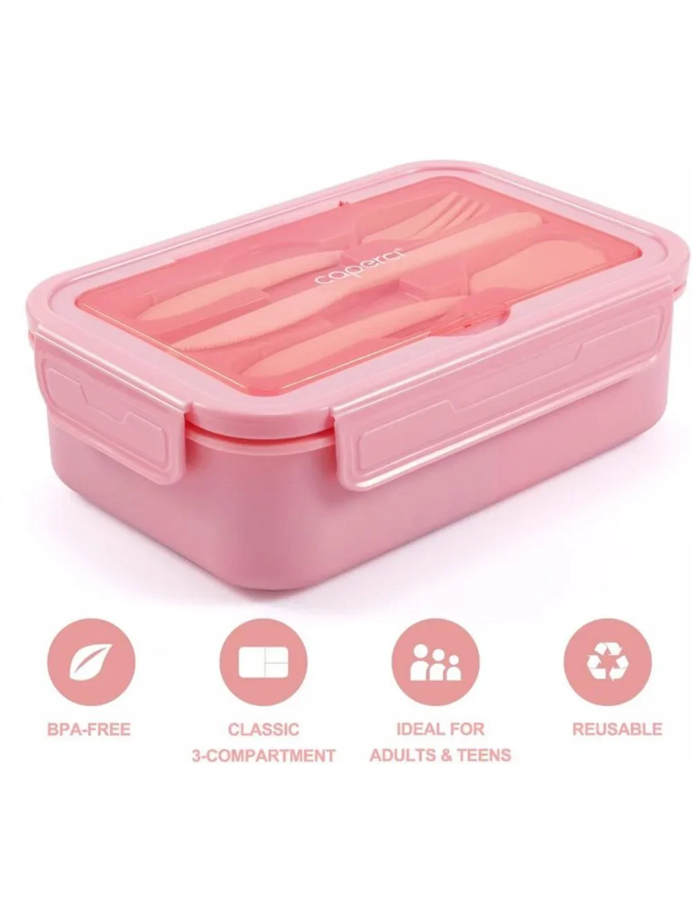 Leakproof Bento Box for Adults & Teens - 3-Compartment Lunch Container with